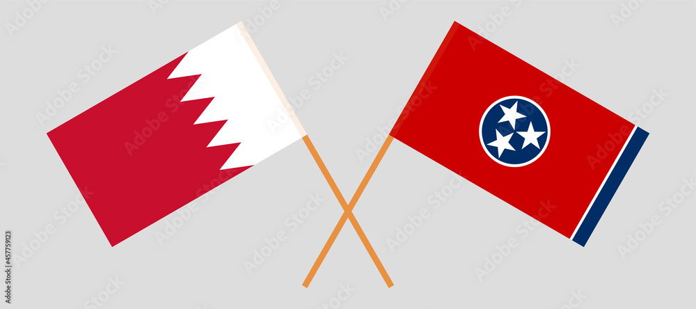 Crossed flags of Bahrain and the State of Tennessee. Official colors. Correct proportion Crossed flags of Bahrain and the State of Tennessee. Official colors. Correct proportion