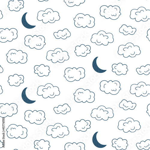 Wallpaper Mural Vector seamless pattern of the night sky with moon, cloud. Children's design for nursery, poster, fabric, textile, print, wallpaper. Torontodigital.ca