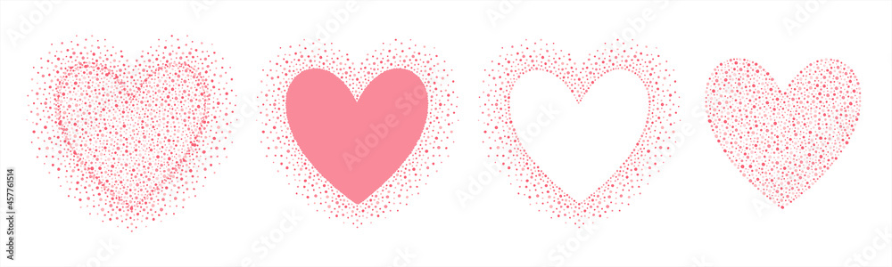 Dotted heart shapes set. Hearts made of tiny hand drawn uneven dots, blobs, spots, beads. Valentine's day decoration, dotty text background collection, frames. Wedding graphic design elements. Dotted heart shapes set. Hearts made of tiny hand drawn uneven dots, blobs, spots, beads. Valentine's day decoration, dotty text background collection, frames. Wedding graphic design elements.