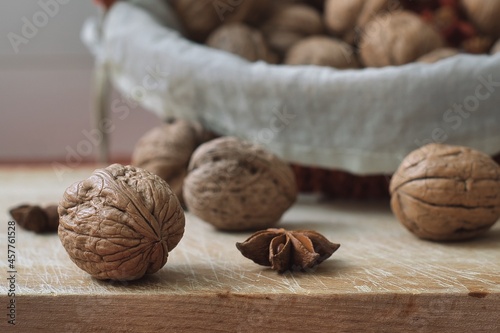 walnut on unfocused background. Autumn concept