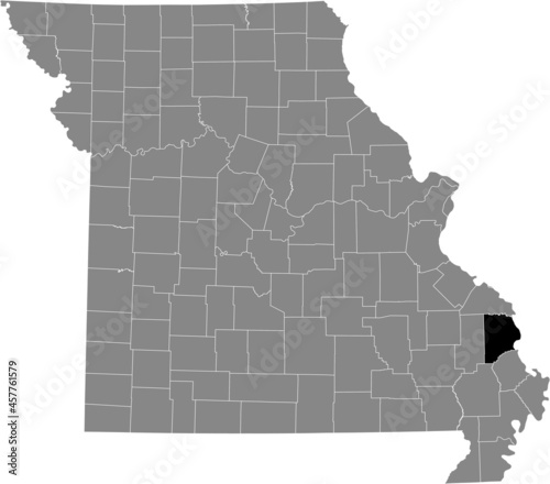 Black highlighted location map of the Cape Girardeau County inside gray map of the Federal State of Missouri, USA photo