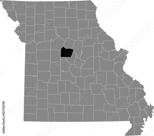 Black highlighted location map of the Cooper County inside gray map of the Federal State of Missouri, USA