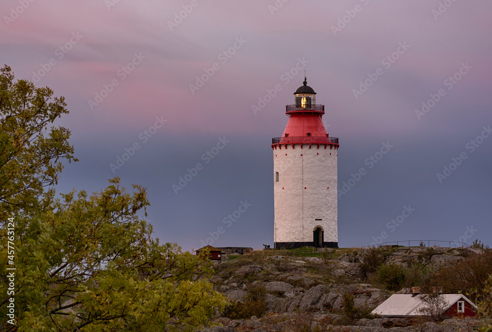 Lighthouse in Stockholm archipelago at sunrise.