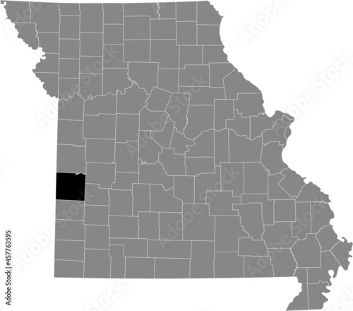 Black highlighted location map of the Vernon County inside gray map of the Federal State of Missouri, USA