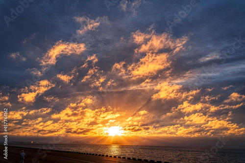 Sunrise at Sanbanze, Urayasu, Japan on Sept. 19, 2021 photo