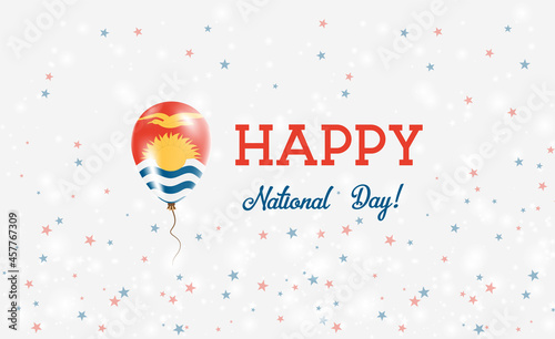 Kiribati National Day patriotic poster. Flying Rubber Balloon in Colors of the I-Kiribati Flag. Kiribati National Day background with Balloon, Confetti, Stars, Bokeh and Sparkles.