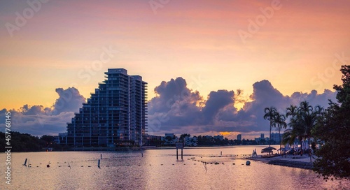 Miami Florida sunset beach clouds sea horizon building islands travel panorama ocean views sunrise colors sky cute beautiful 