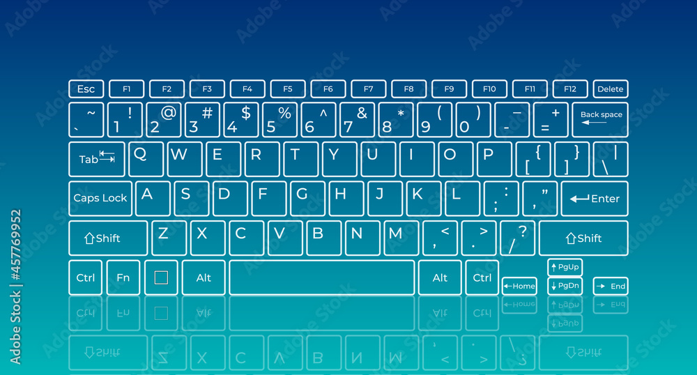 Touch screen virtual keyboard, glowing keys and reflection on blue background Touch screen virtual keyboard, glowing keys and reflection on blue background