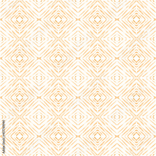 Azulejo watercolor seamless pattern. Traditional Portuguese ceramic tiles. Hand drawn abstract background. Watercolor artwork for textile, wallpaper, print, swimwear design. Orange azulejo pattern.