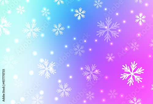 Light Pink, Blue vector pattern with christmas snowflakes, stars.