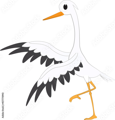 A cartoon illustration of a friendly stork