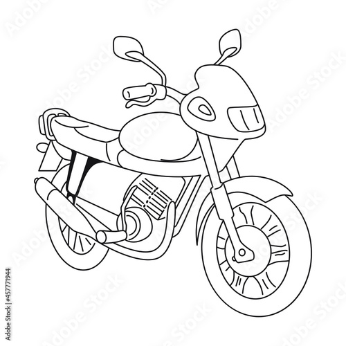 Motorcycle vector outline, one line, isolated white background