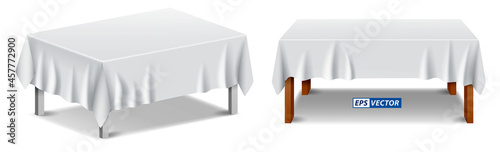 set of realistic white tablecloth isolated or folded tablecloth with furniture covered or table with folded tablecloth concept. eps vector