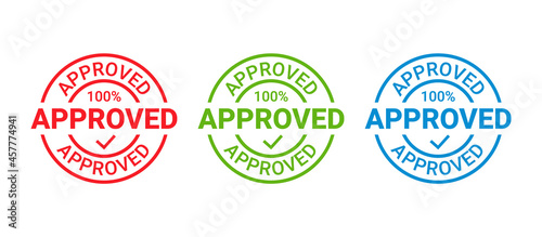 Approved stamp. Vector. Approval permit badge label. Accepted round sticker. Confirm certificate. Retro seal imprint. Quality mark. Circle shape emblem isolated on white background Simple illustration