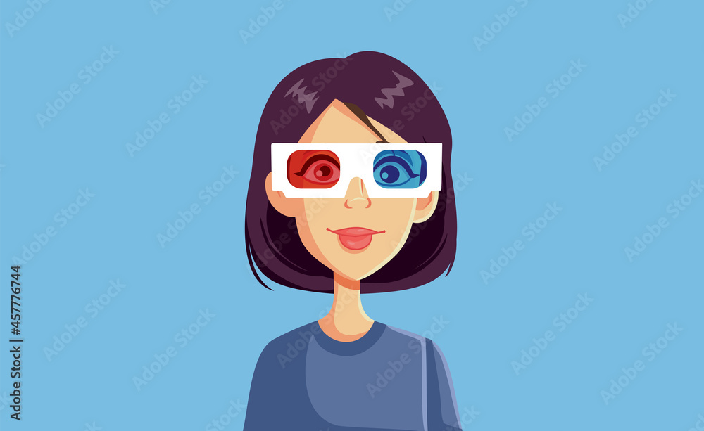 Woman Wearing 3d Glasses Watching a Movie Vector Cartoon Woman Wearing 3d Glasses Watching a Movie Vector Cartoon
