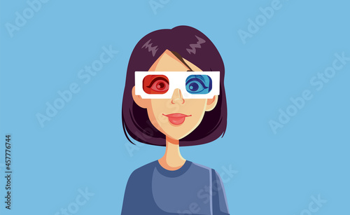Woman Wearing 3d Glasses Watching a Movie Vector Cartoon