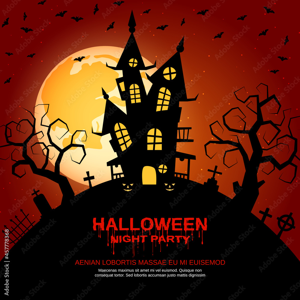 Halloween orange scary night cartoon vector illustration