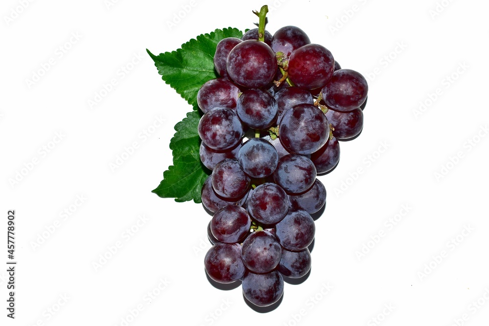 Fototapeta premium Dark bunch of sweet red grapes isolated on white background.