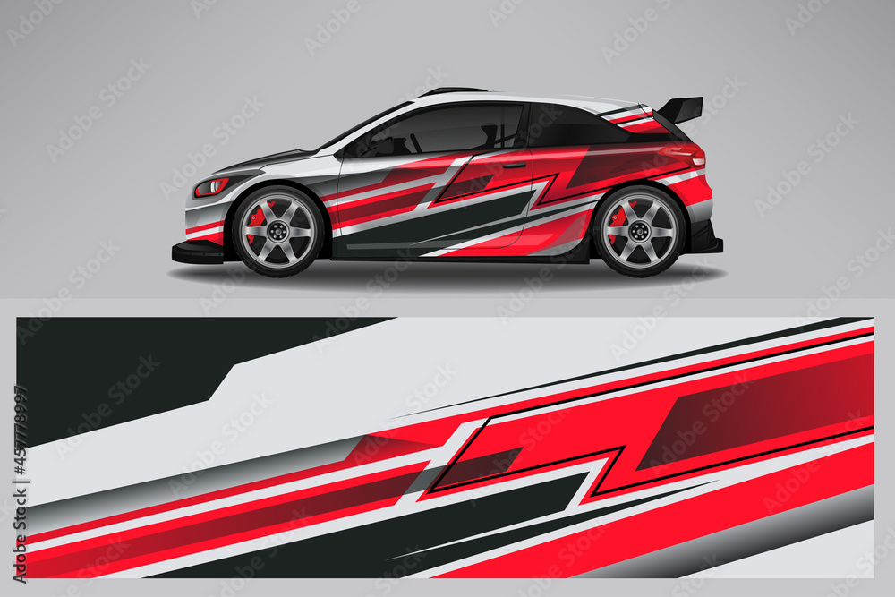 Wrap car vector design decal. Graphic abstract line racing background design for vehicle, race car, rally, adventure livery camouflage.