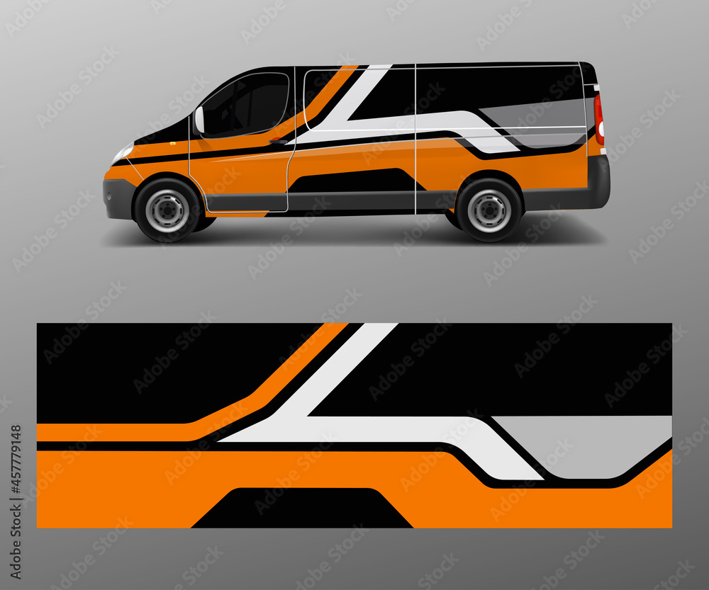 Naklejka premium van decal wrap design vector for Company branding . Graphic wrap decal and sticker template vector