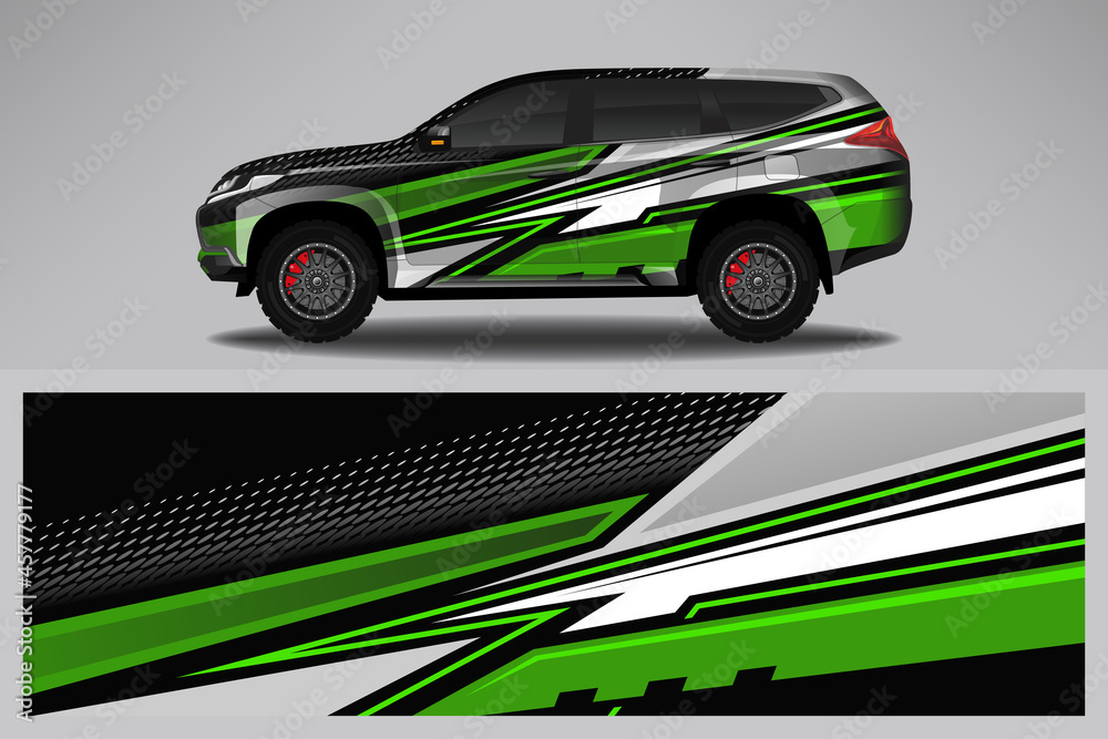 Wrap car vector design decal. Graphic abstract line racing background design for vehicle, race car, rally, adventure livery camouflage.