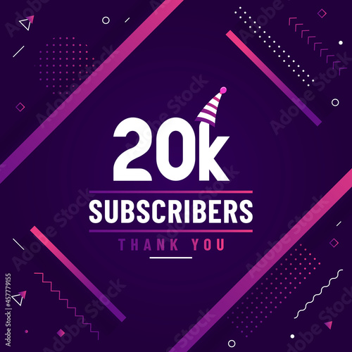 Thank you 20K subscribers, 20000 subscribers celebration modern colorful design.