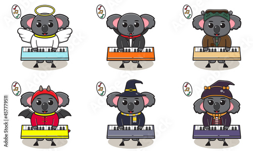 Canvas Print Vector illustration of cute Koala with halloween costume playing Music Keyboard