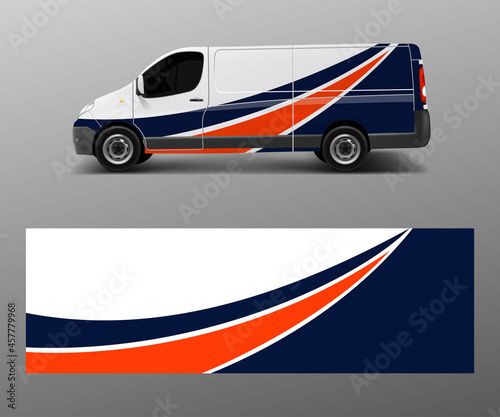 Cargo van decal with green wave shapes , truck and car wrap vector, Graphic abstract stripe designs for wrap branding vehicle