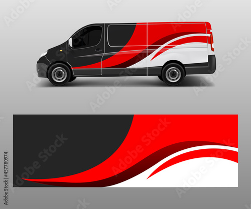 Vehicle decal wrap design cargo van vector. Graphic abstract wave background designs for advertisement company branding