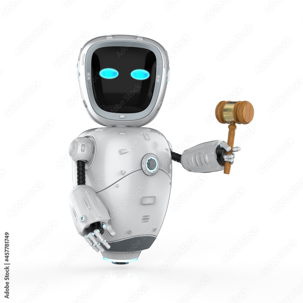 Naklejka premium Internet law concept with assistant robot hold gavel judge