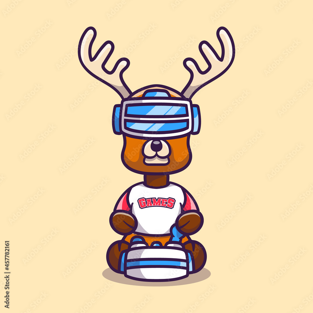 cute deer gamer playing game with virtual reality headset cute deer gamer playing game with virtual reality headset