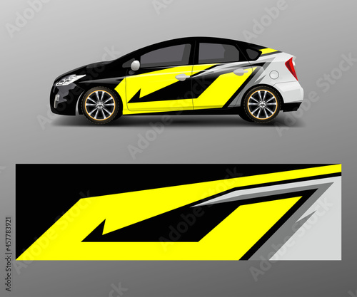 Fototapeta Naklejka Na Ścianę i Meble -  Racing car wrap. abstract strip shapes for Company car wrap, sticker, and decal template design vector