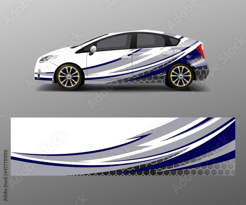 Car wrap decal design vector. Graphic abstract racing designs for vehicle, rally, race, adventure template design vector photo