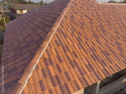 Orange brown new house roof texture in rural village