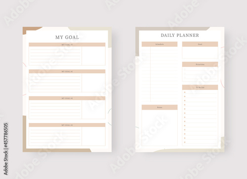 Daily and goal planner template. Set of planner and to do list. Modern planner template set. Vector illustration.