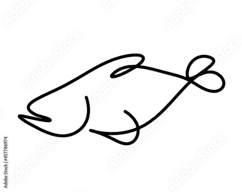 Black silhouette of fish as line drawing on white background. Vector