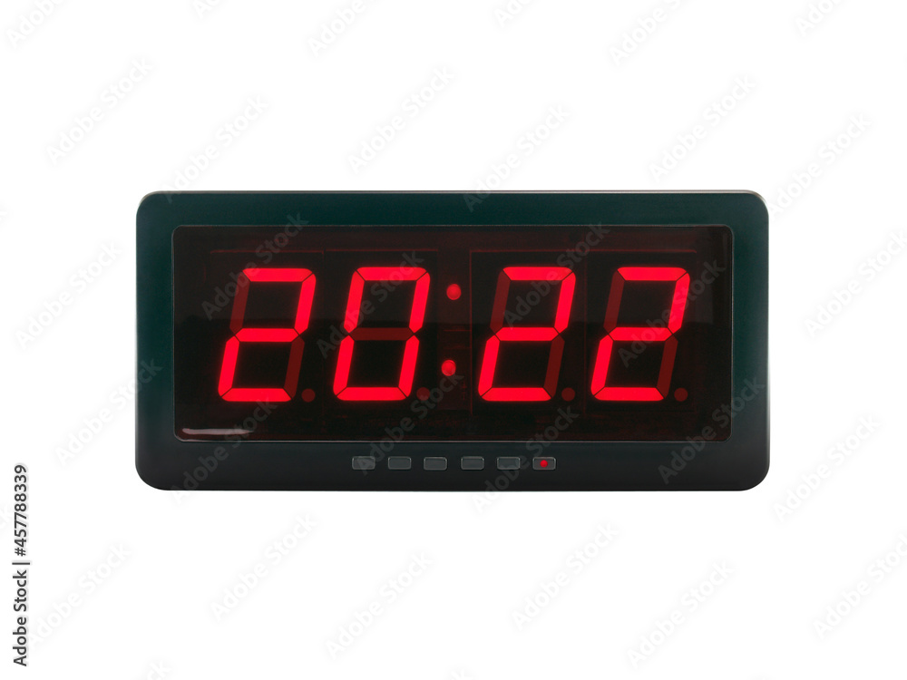 red led light numbers 2022 illuminated on black digital electric alarm clock display isolated on white background, led sign showing time symbol concept for new year countdown red led light numbers 2022 illuminated on black digital electric alarm clock display isolated on white background, led sign showing time symbol concept for new year countdown