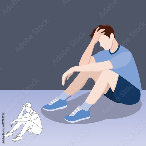 Tired men sitting and hugging he knees Vector illustration