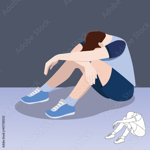 Tired men sitting and hugging he knees Vector illustration