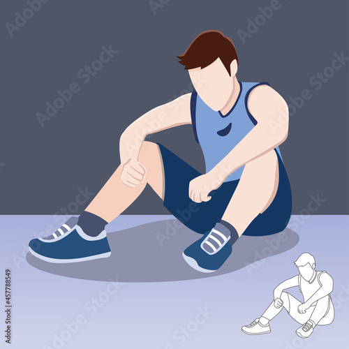 Tired men sitting and hugging he knees Vector illustration