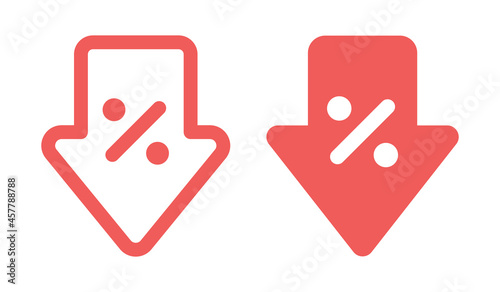 Discount icon. Low price symbol. Arrow down with percentage icon vector illustration.