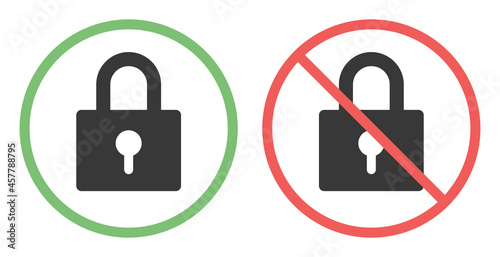 Locked prohibited sign. Padlock on circle round vector illustration.