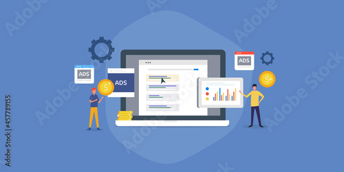 Businessmen operates social media ads, search engine advertising, digital marketing ads, analysing ad performance data, audience out reach, conversion rate. Measuring digital advertising success. 