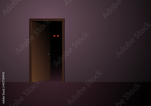 Scary evil eyes lurking from a dark room