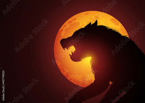 Werewolf lurking in the night during full moon