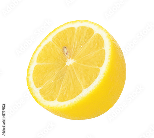 ripe lemon fruit slices isolated on white background, Fresh and Juicy Lemon, cut out.