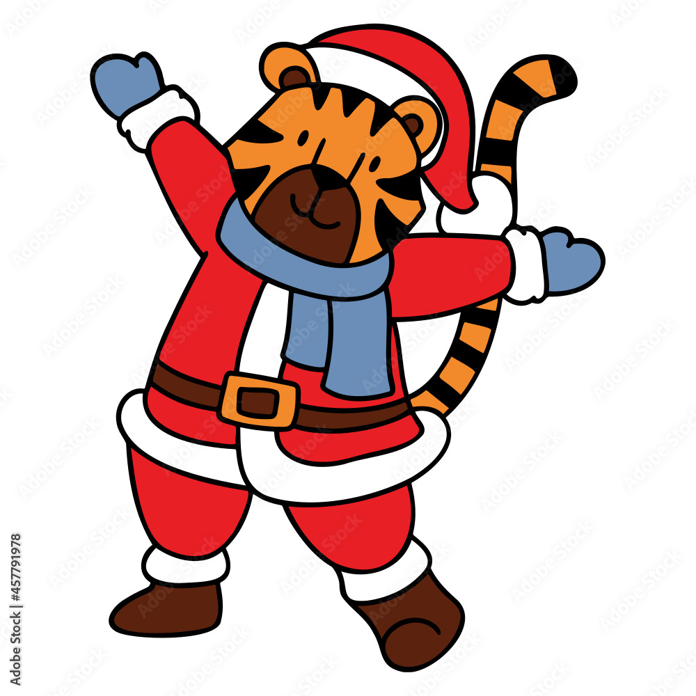 christmas tiger  flat color design illustration for web, wedsite, application, presentation, Graphics design, branding, etc.