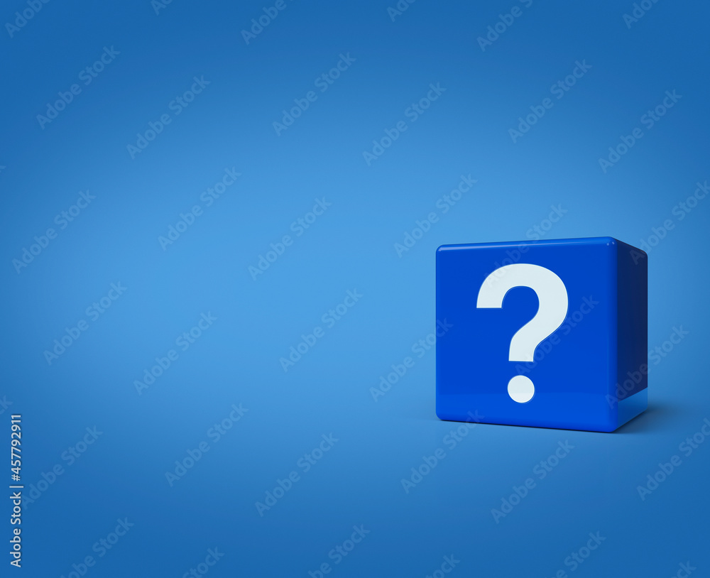 3d rendering, illustration of question mark sign icon on block cubes on light blue background, Business customer service and support concept 3d rendering, illustration of question mark sign icon on block cubes on light blue background, Business customer service and support concept