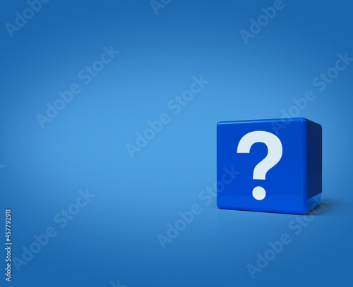 3d rendering, illustration of question mark sign icon on block cubes on light blue background, Business customer service and support concept