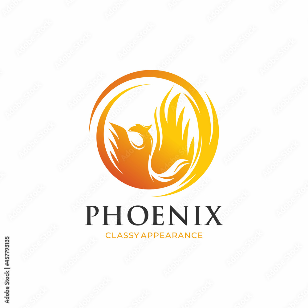 phoenix circle logo vector, best circle phoenix bird logo design, phoenix vector logo,creative logo of mythological bird
